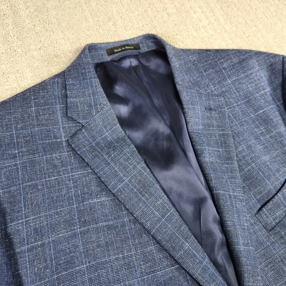 Ralph Lauren Blazer Men 50R Wool Silk Linen Blue Windowpane Plaid Sport Coat